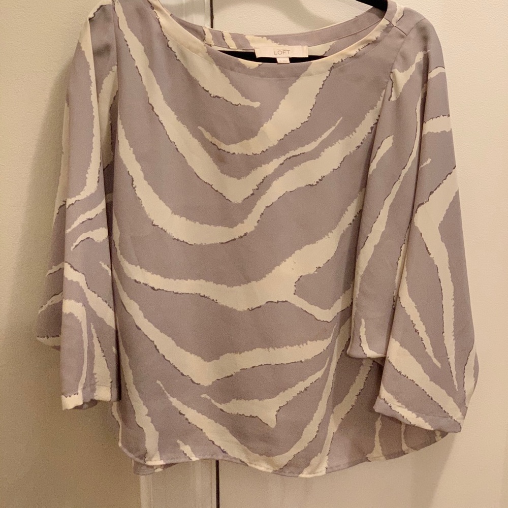 Gray and white zebra print long sleeve blouse